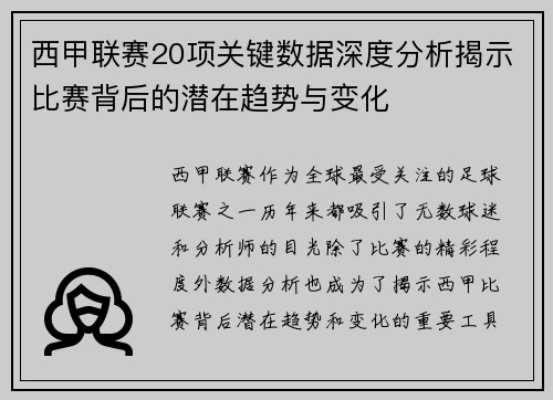 西甲联赛20项关键数据深度分析揭示比赛背后的潜在趋势与变化