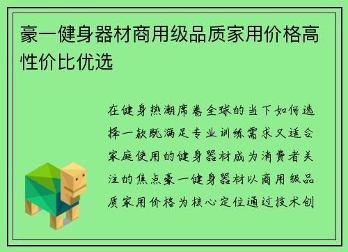 豪一健身器材商用级品质家用价格高性价比优选